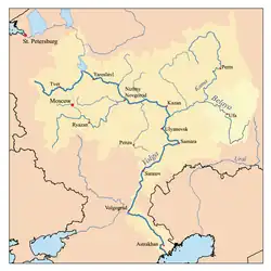 povodí řeky na mapě povodí Volhy