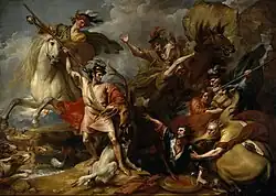 Smrt jelena (Death of a Stag) či Alexandr III. Skotský zachráněný od vzteklého jelena nebojácným Colinem Fitzgeraldem (Alexander III of Scotland Rescued from the Fury of a Stag by the Intrepidity of Colin Fitzgerald), 1786