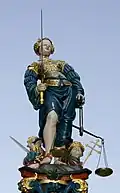 Barevná socha Justicie z 16. století, Bern