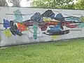 Betonový relief s mosaikou „Letiště“
