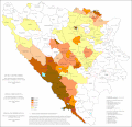 Podíl chorvatštiny v Bosně a Hercegovině podle obcí v roce 2013