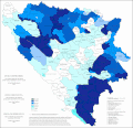 Podíl pravoslavných křesťanů v Bosně a Hercegovině podle obcí v roce 2013