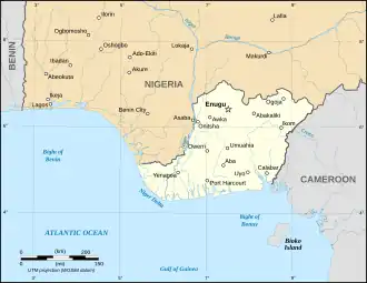 Mapa státu Biafra v červnu 1967