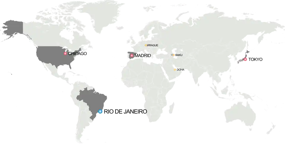 Mapa kandidátů pro Letní olympijské hry 2016