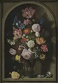 Ambrosius Bosschaert: Květiny v kamenném výklenku, 1618