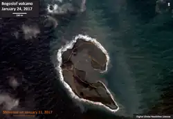 Sopečnou erupcí vzniklý ostrov, poznamenaný erozí