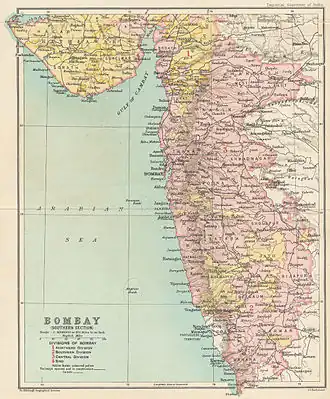 Bombajské prezidentství, rok 1909, jižní část