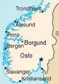 Borgund na mapě jižního Norska