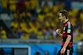 Německý útočník Miroslav Klose se raduje ze své 16. branky na mistrovství světa v semifinálovém zápase proti Brazílii