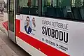 Banner Pirátů na tramvaji