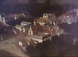 Kostel svatého Oldřicha a Prokopa na malbě Folperta von Allena z roku 1675