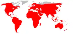 Mapa rozšíření potkana ve světě