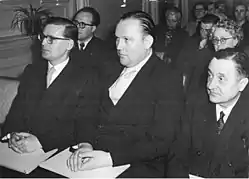 Wolfgang Schreyer, Franz Fühmann a Rudolf Fischer při přebírání ceny Heinricha Manna v roce 1956