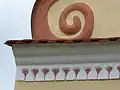 Detail volutového štítu selské usedlosti čp. 13 v Bušanovicích (okr. Prachatice)