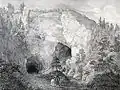 Pohled na skalní stěnu Býčí skály z roku 1833, F. A. Kunike