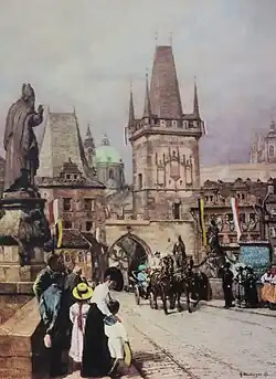 František Josef jede po Karlově mostě 1910
