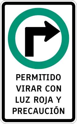 Chile, značka dovolující odbočení na červenou