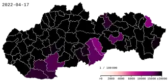 Počet potvrzených případů na 100 000 obyvatel podle okresů
