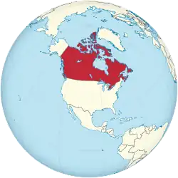 Map showing Canada in an orthographic projection