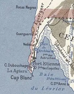 Mapa Bílého mysu z r. 1958; Al-Kuvíra označena La Agüera