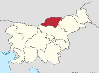 Poloha Korutanského regionu v rámci Slovinska
