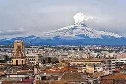 Etna dominuje celé východní Sicílii. Pohled na sopku z města Catanie.