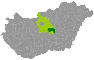 okres Cegléd na mapě Maďarska