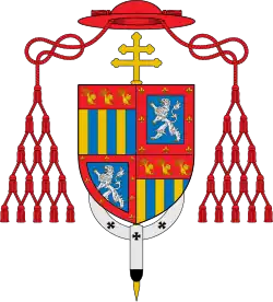 Znak kardinála de Joyeuse, arcibiskupa rouenského, primase Normandie (užito schéma znaku pro kardinála)