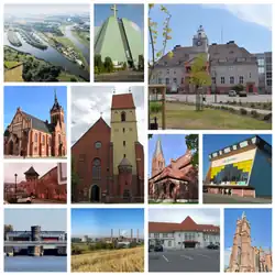 Koláž památek ve městě