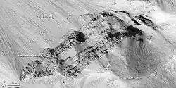Oblast, kde chladla láva na Marte Vallis.