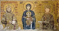 Mozaika v Hagia Sofia: Jan II.Komnenos, svatá Bohorodička, Irena Uherská