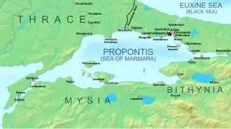 Mapa oblasti Konstantinopole v časech Byzance