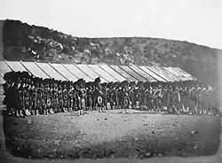 Crimean War, [Scottish troops, wearing bearskin and kilts, asi 1855