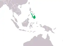 Rozšíření krokodýla filipínského (zeleně).