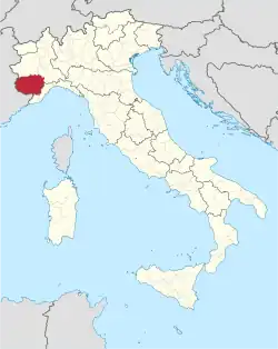 Provincie Cuneo na mapě Itálie
