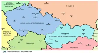 Mapa Československa v letech 1969–1990