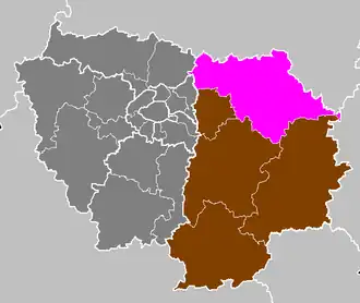 Arrondissement Meaux na mapě regionu Île-de-France (fialově)