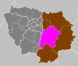 Arrondissement Melun na mapě regionu Île-de-France (růžově)