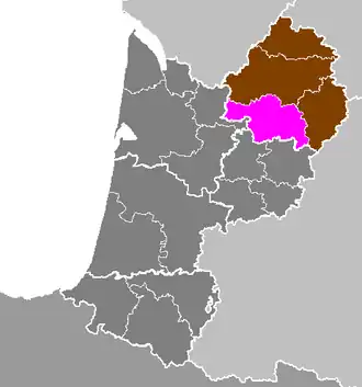 Arrondissement Bergerac na mapě regionu Akvitánie