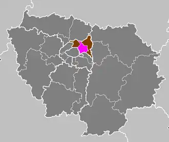 Arrondissement Bobigny na mapě regionu Île-de-France (fialově)