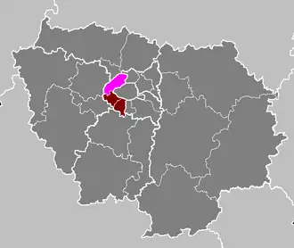 Arrondissement Nanterre na mapě regionu Île-de-France (fialově)