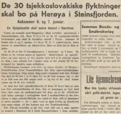 30 československých uprchlíků bude žít na Herøya v Steinsfjordenu (norský deník Ringerikes Blad, 1938)