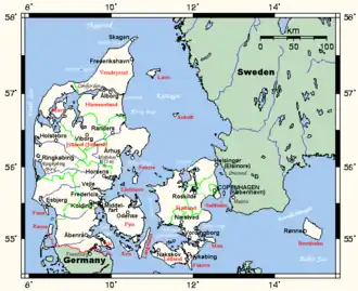 Mapa Dánska
