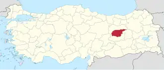 Provincie Tunceli na mapě Turecka