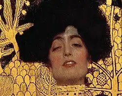 Detail hlavy Klimtovy verze obrazu Judity I., pro nějž stála modelem Adele Blochová-Bauerová
