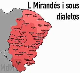 Jazyk na mapě municipality Miranda do Duoro