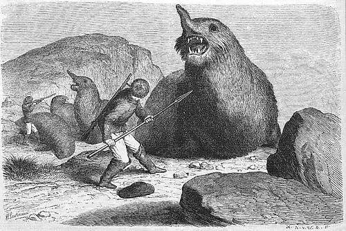 Lov rypoušů na dobovém rytu (Heinrich Leutemann, 1859)