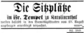 Reklama z pražského deníku Prager Tagblatt ku zakoupení sedadla v karlínské synagoze na židovský náboženský rok 5641ze srpna 1880.