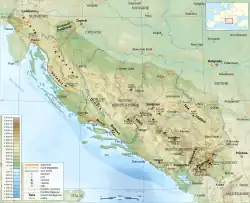 topografická mapa Dinárských Alp