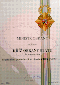 Doprovodná listina k udělení Kříže obrany státu (27. října 2011)